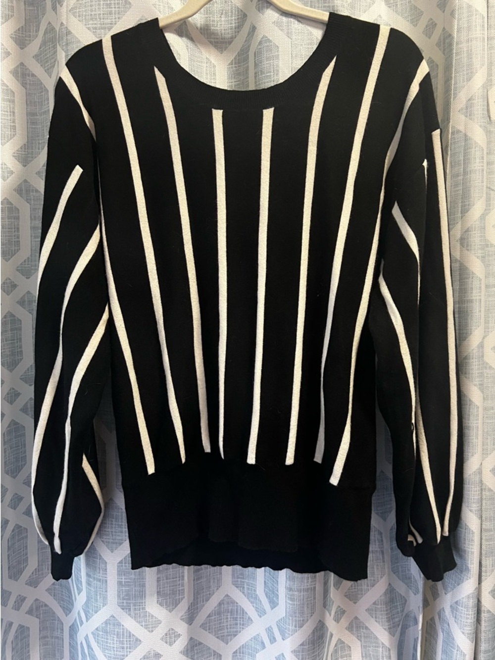 Umgee Black Sweater with White Vertical Stripes